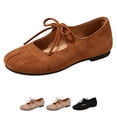 thumbnail image 1 of Nestiefly Lace Up Ballet Flats For Women Mary Jane Round Toe Faux Suede Shoes Slip On Low Heel Arch Support Casual Sneakers Brown US-8, 1 of 9