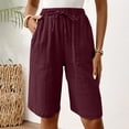 thumbnail image 1 of Nestiefly Linen Bermuda Shorts for Women Knee Length High Waisted Baggy Loose Casual Summer Cotton Gauze Shorts with Pockets Wine 2XL, 1 of 6
