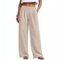 thumbnail image 1 of Nestiefly Linen Pants Women Wide Leg Palazzo Pants Flowy Elastic Waist Summer Beach Casual Trousers with Pockets Beige 2XL, 1 of 5