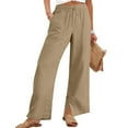 thumbnail image 1 of Nestiefly Linen Pants for Women Cotton Casual Summer Wide Leg Drawstring Elastic Trousers Side Split Beach Vacation Clothes Khaki 3XL, 1 of 7