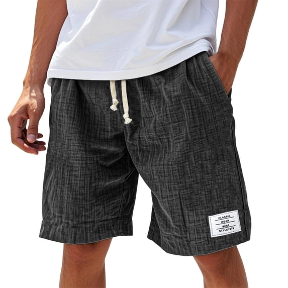 Nestiefly Linen Shorts for Men Knee Length Beach Shorts Big and Tall Solid Color Elastic Waist Wide Leg Casual Short with Pockets Black XL