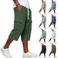 thumbnail image 1 of Nestiefly Long Cargo Shorts for Men Below Knee Waffle Drawstring Capris Pants Elastic Waist Lightweight Summer Resort Wear Blue XL, 1 of 8