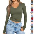 thumbnail image 1 of Nestiefly Long Sleeve Shirts for Women Fall Fashion V Neck Crop Tops Soft Stretchy Thermal Base Layer Undershirt Army Green M, 1 of 6