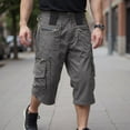 thumbnail image 1 of Nestiefly Men Cargo Pant Elastic Waist Below Knee Y2k Fishing Capri Pants 3/4 Wide Leg Summer Tactical Long Shorts with 7 Pockets Dark Gray 4XL, 1 of 8
