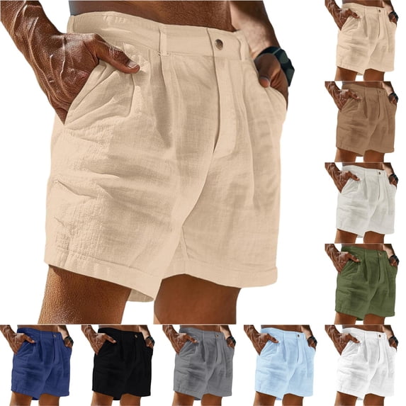 Nestiefly Men Linen Shorts Casual Summer Beach Shorts Loose Elastic Waist Drawstring Cargo Pants with Pockets 2026 Navy M