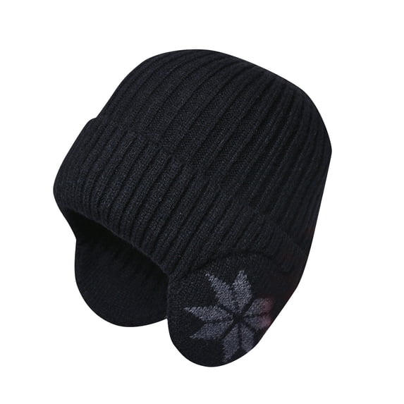Nestiefly Men Women Winter Fleece Line Beanie Hats with Earflap Outdoor Cycling Warm Cap Black