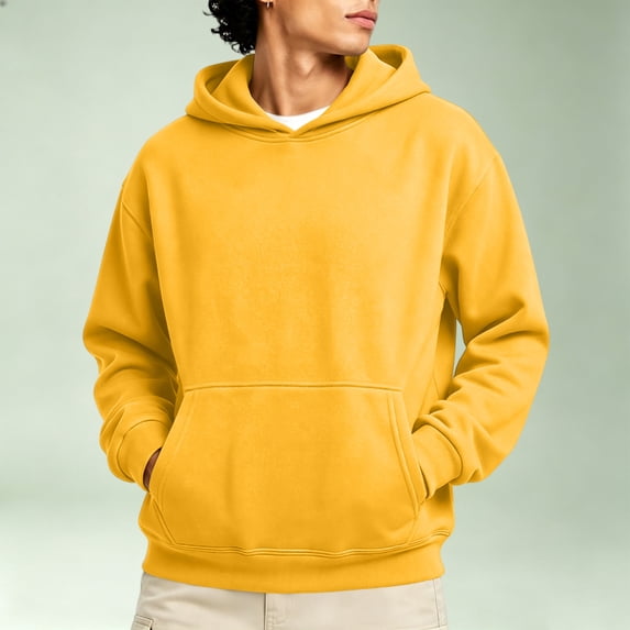 Nestiefly Men's Athletic Hoodies Fleece Plain Pullover Comfort Oversized Streetwear Fall Travel Drop Shoulder Sweatshirt Yellow M