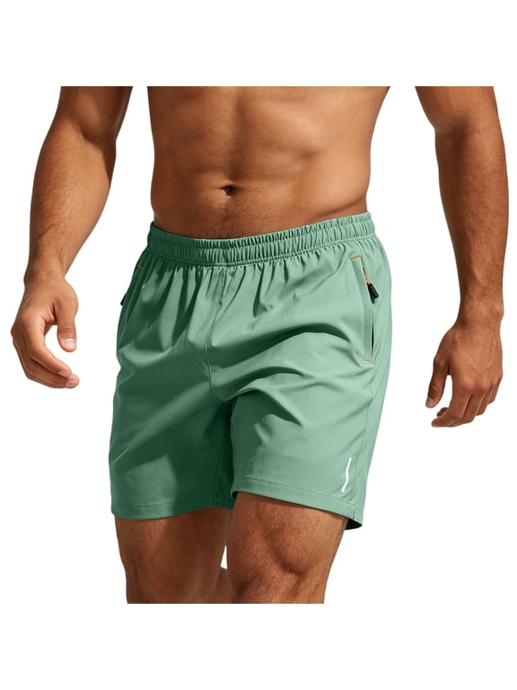 Men's Athletic Shorts Quick Dry Lightweight Linerless Gym Workout Hiking Shorts with Zipper Pockets Mint Green 2XL
