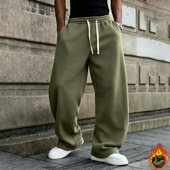 Nestiefly Men's Baggy Sweatpants Fleece Wide Leg Barrel Sweat Pants Lounge Joggers Loose Fit Pants with Deep Pockets Army Green 2XL