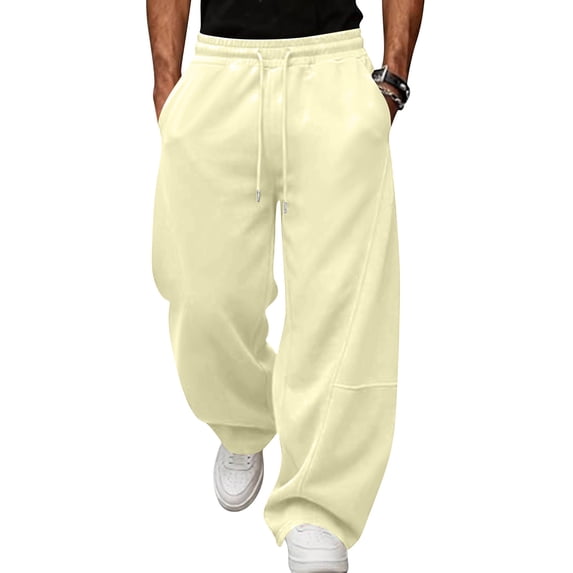 Nestiefly Men's Baggy Sweatpants Fleece Wide Leg Lounge Sweat Pants Drawstring Waist Jogging Pants with Pockets Khaki S