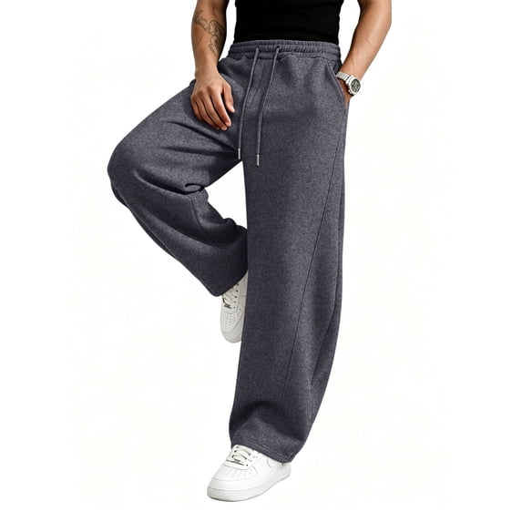 Nestiefly Men's Baggy Sweatpants Wide Leg Sweat Pants Fleece Lounge Cotton Loose Elastic Drawstring Waist Pants with Pockets Gray L