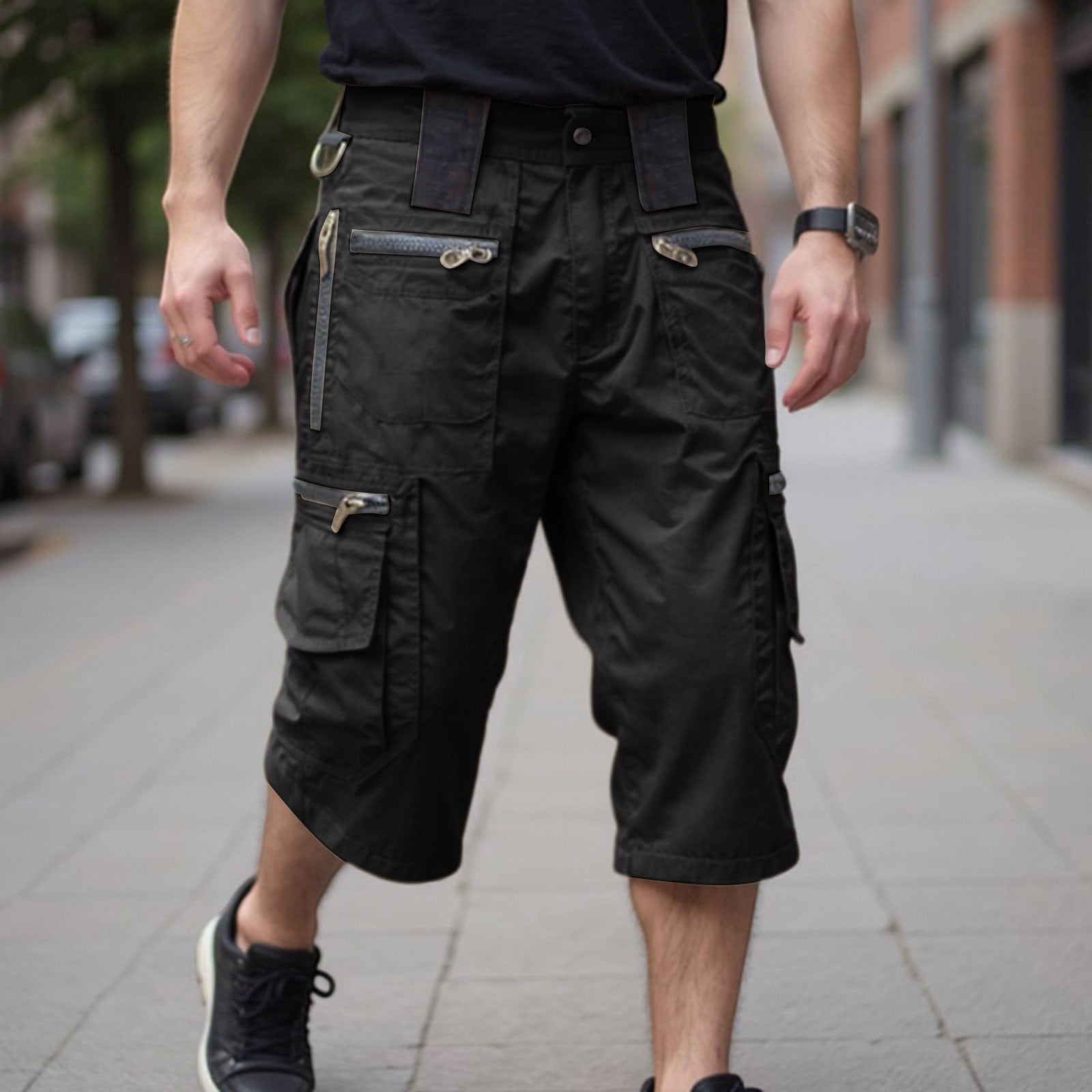 Nestiefly Men's Belted Long Cargo Shorts for Men, Below Knee Length ...