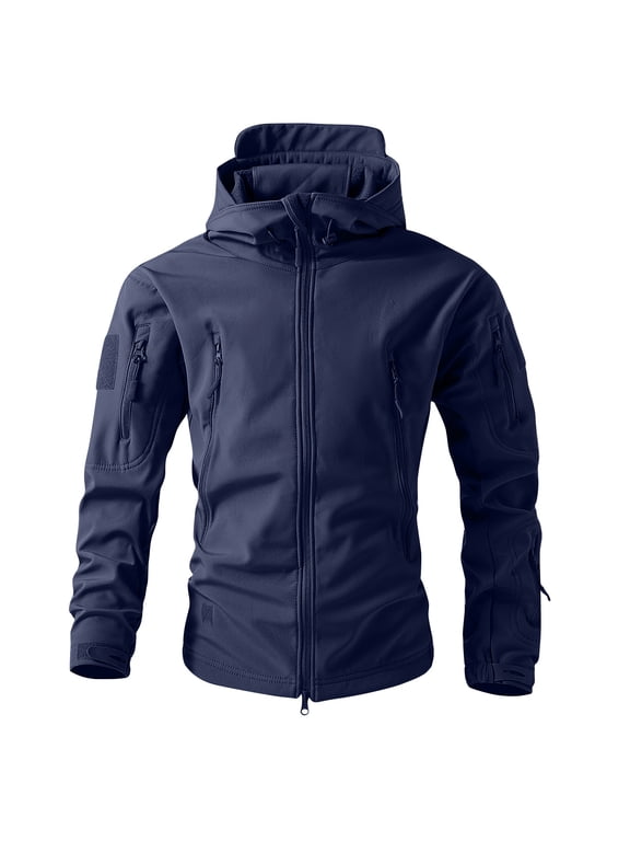Men's Camouflage Jacket Full-Zip Waterproof Fleece Lined Winter Coats Hooded Military Windbreaker Jackets with Pocket 2026 Blue M