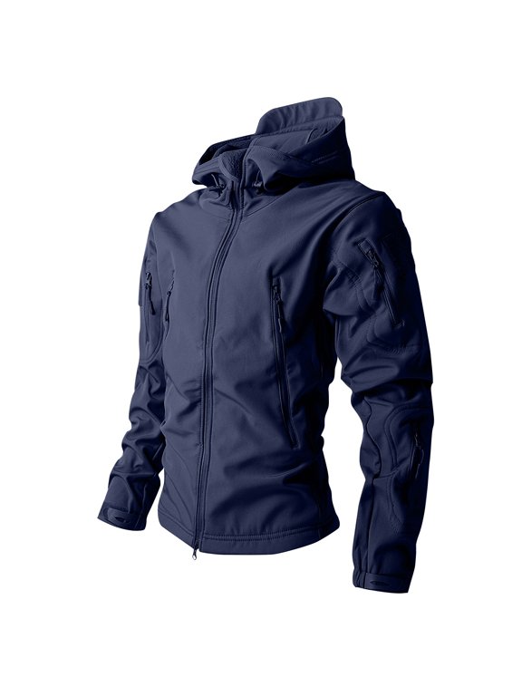 Men's Camouflage Jacket Full-Zip Waterproof Softshell Fleece Lined Winter Coats Hooded Military Windbreaker Jackets with Pocket 2026 Blue XL