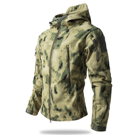Nestiefly Men's Camouflage Jacket Full-Zip Waterproof Softshell Fleece Lined Winter Coats Hooded Military Windbreaker Jackets with Pocket 2026 Earthy Yellow M
