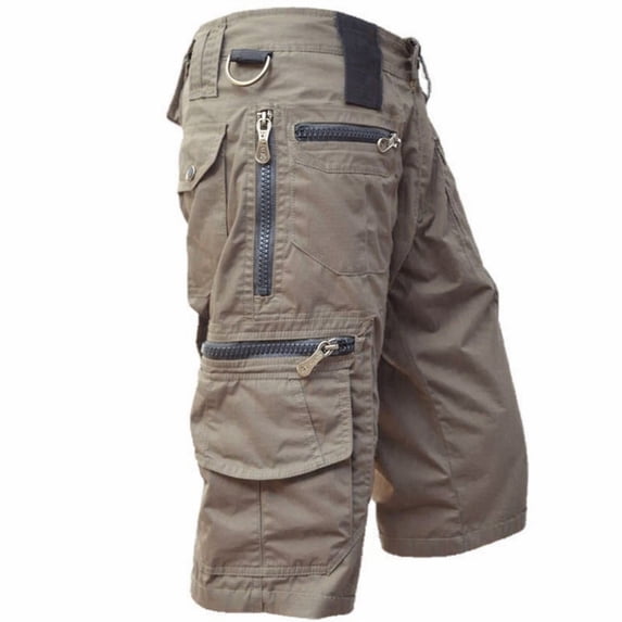Nestiefly Men's Cargo Shorts Casual Twill Elastic 3/4 Capri Pants Below Knee Long Shorts with Multi Pockets Light Brown 4XL