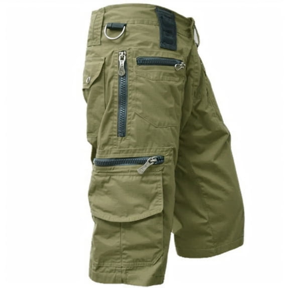 Nestiefly Men's Cargo Shorts Casual Twill Elastic 3/4 Capri Pants Below Knee Long Shorts with Multi Pockets Light Green 4XL