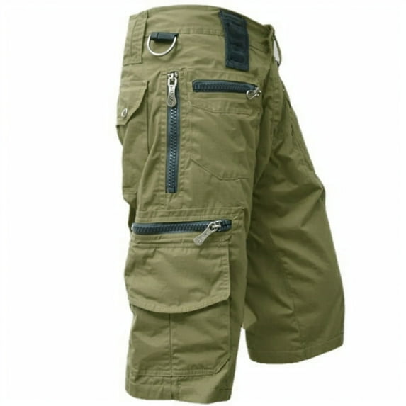Nestiefly Men's Cargo Shorts Casual Twill Elastic 3/4 Capri Pants Below Knee Long Shorts with Multi Pockets Light Green M