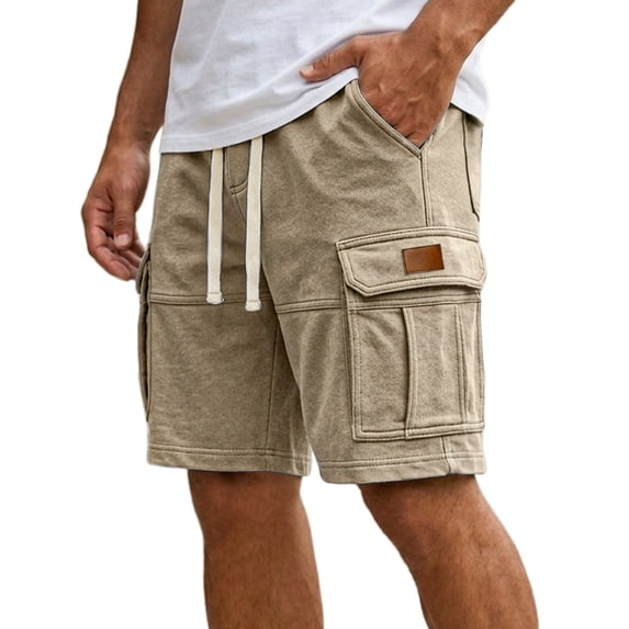 Nestiefly Men's Cargo Shorts - Cotton Elastic Waistb Drawstring Big & Tall Relaxed Fit Workout Athletic SweatShorts with Pockets Khaki XL