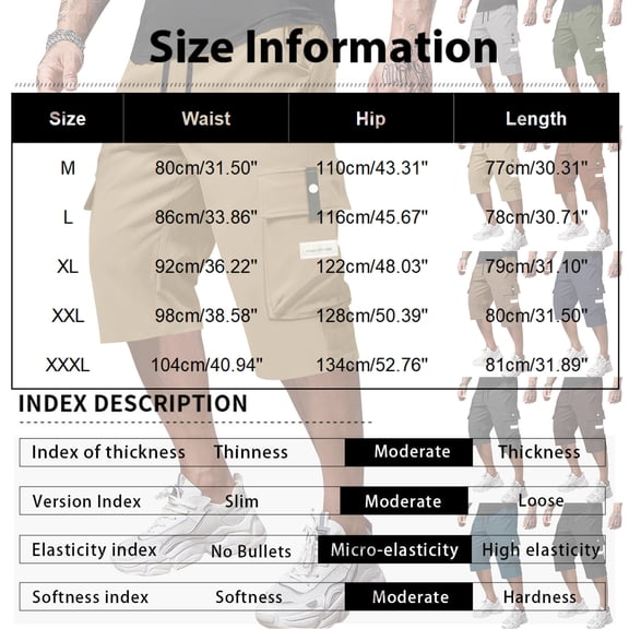 Nestiefly Men's Cargo Shorts Twill Below Knee Lightweight Drawstring Waist Outdoor Hiking Long Shorts Work Pants Multi Pockets Gray L