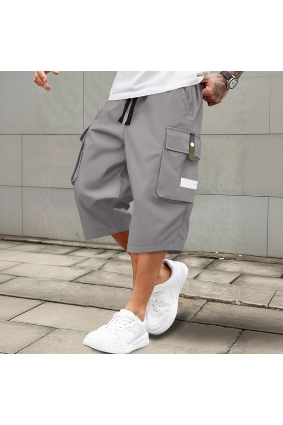 Men's Cargo Shorts Twill Below Knee Lightweight Drawstring Waist Outdoor Hiking Long Shorts Work Pants Multi Pockets Light Gray XL