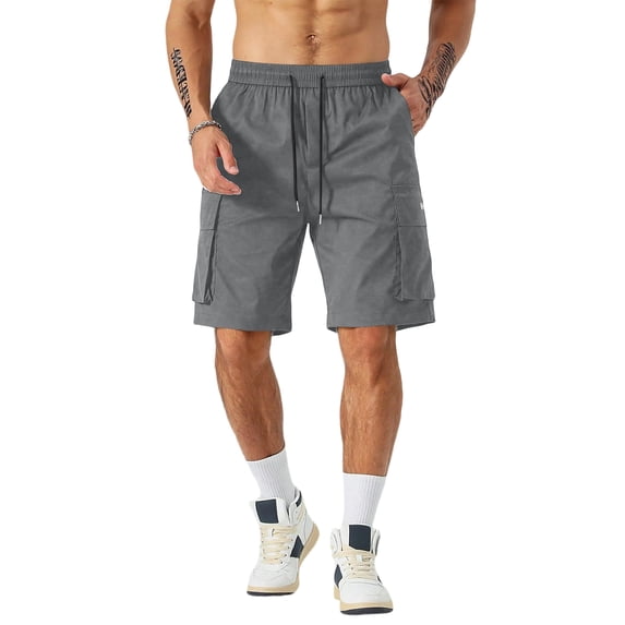 Nestiefly Men's Cargo Sweat Shorts Casual Drawstring Elastic Waist Athletic Workout Gym Jogger Shorts with Pockets Dark Gray S