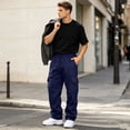 thumbnail image 1 of Nestiefly Men's Cargo Sweatpants Casual Fleece Joggers Loose Fit Open Bottom Athletic Pants with Pockets 2026 Navy M, 1 of 8