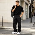 thumbnail image 1 of Nestiefly Men's Cargo Sweatpants Casual Fleece Joggers Loose Fit Open Bottom Athletic Pants with Pockets Black L, 1 of 8