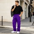 thumbnail image 1 of Nestiefly Men's Cargo Sweatpants Casual Fleece Joggers Loose Fit Open Bottom Athletic Pants with Pockets Purple 3XL, 1 of 8