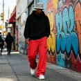 thumbnail image 1 of Nestiefly Men's Cargo Sweatpants Wide Leg Baggy Track Pants Elastic Waist Drawstring Trousers with Pockets Red XL, 1 of 8