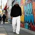 thumbnail image 1 of Nestiefly Men's Cargo Sweatpants Wide Leg Baggy Track Pants Elastic Waist Drawstring Trousers with Pockets White XL, 1 of 7