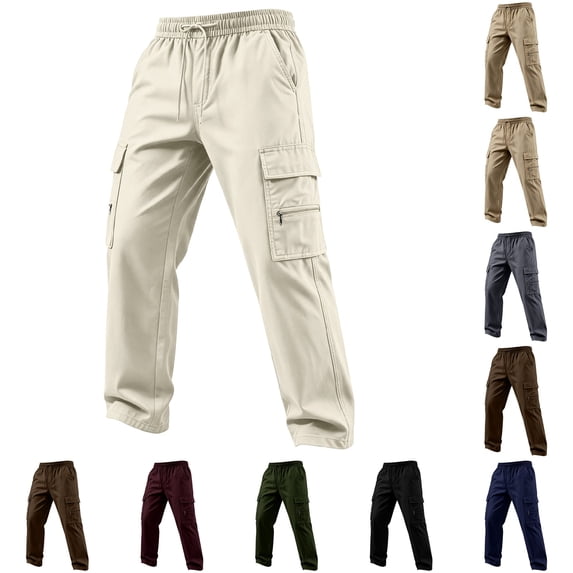 Multiple Cargo Nestiefly Men's Cargo Work Pants Chino Relaxed Straight Fit Elastic ...