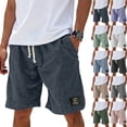 thumbnail image 1 of Nestiefly Men's Casual Cotton Linen Shorts Summer Beach Solid Color Elastic Waist Drawstring Knee Length Streetwear Shorts with Pockets Light Green XL, 1 of 5