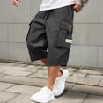 thumbnail image 1 of Nestiefly Men's Casual Drawstring Capri Cargo Pants Multi Pockets, 3/4 Length Long Drawstring Breathable Stretch Elastic Waist for Summer Gray M, 1 of 4