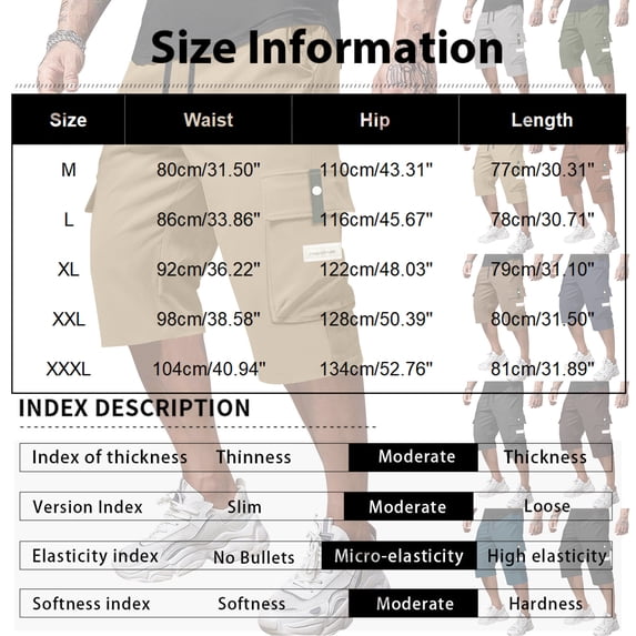 Nestiefly Men's Casual Drawstring Capri Cargo Pants, New 3/4 Knee Length Shorts, Stretch Elastic Summer Loose Fit Army Green L