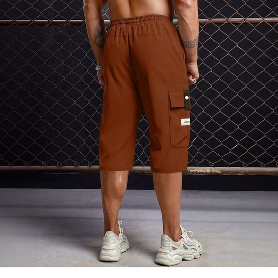Nestiefly Men's Casual Drawstring Capri Cargo Pants, New 3/4 Knee Length Shorts, Stretch Elastic Summer Loose Fit Wine 3XL