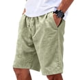 thumbnail image 1 of Nestiefly Men's Casual Drawstring Cotton Linen Shorts with Pockets - Fit Stretch Work & Beach Shorts Green L, 1 of 8