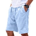 thumbnail image 1 of Nestiefly Men's Casual Drawstring Cotton Linen Shorts with Pockets - Fit Stretch Work & Beach Shorts Light Blue XL, 1 of 8