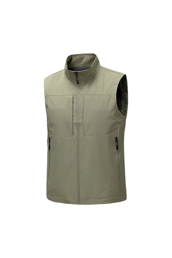 Men's Casual Outerwear Vest Lightweight Winter Zip Up Sleeveless Jacket for Hiking Travel Golf Running Khaki 2XL