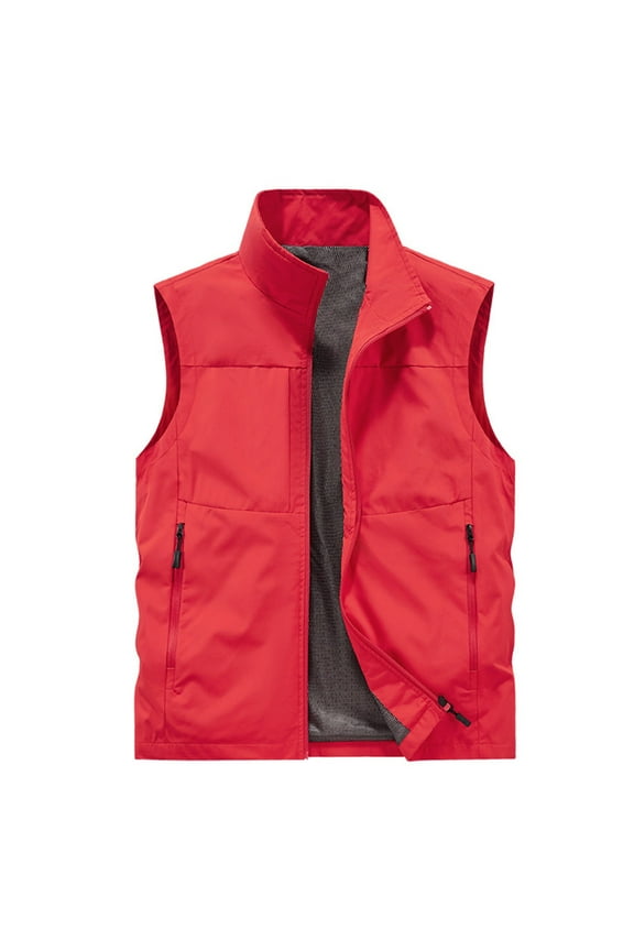 Men's Casual Outerwear Vest Lightweight Winter Zip Up Sleeveless Jacket for Hiking Travel Golf Running Red 5XL