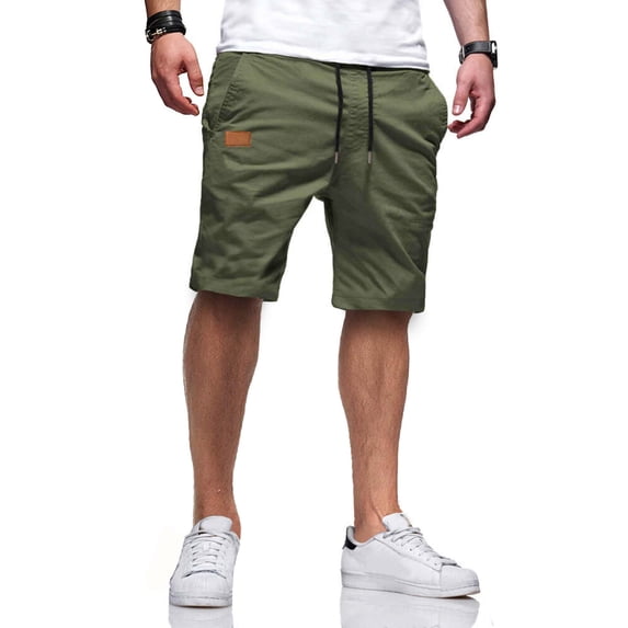 Nestiefly Men's Casual Shorts Cotton Linen Elastic Waist Drawstring Shorts Lightweight Summer Beach Shorts with Pockets Army Green XL