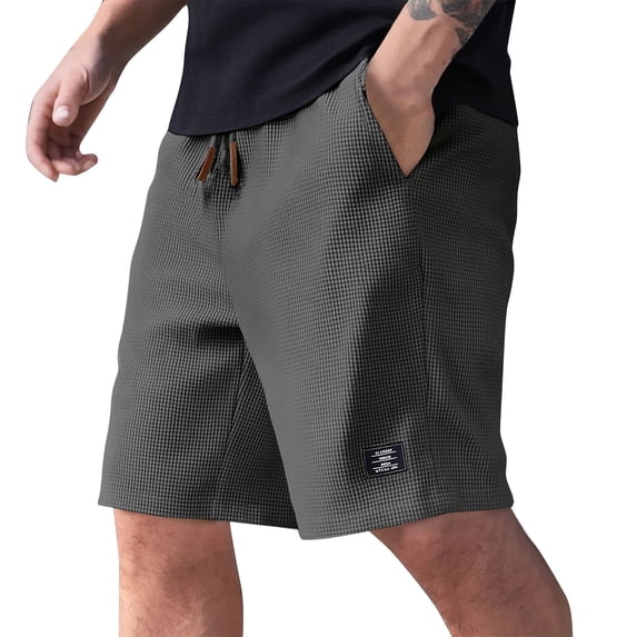 Nestiefly Men's Casual Shorts Waffle Elastic Waist Drawstring Workout Running Jogging Beach Sweat Shorts with Pockets Gray XL