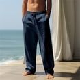 thumbnail image 1 of Nestiefly Men's Cotton Linen Pants Casual Summer Beach Pants Loose Fit with Elastic Waist Drawstring Trousers Slacks 2026 Navy L, 1 of 5