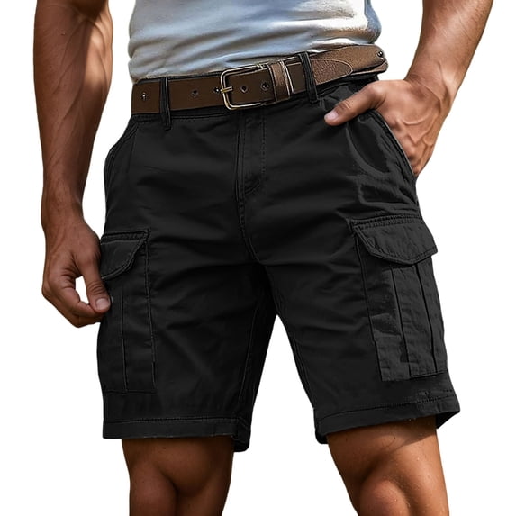 Nestiefly Men's Cotton Twill Hiking Cargo Shorts Lightweight Multi Pockets Casual Golf Stretch Outdoor Work Shorts 2026 Black L