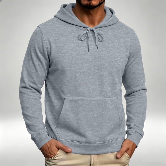 Nestiefly Men's Fleece Hoodie Long Sleeve Hooded Sweatshirt Casual Fall Basic Drawstring Pullover Hoodie With Pocket Light Gray L