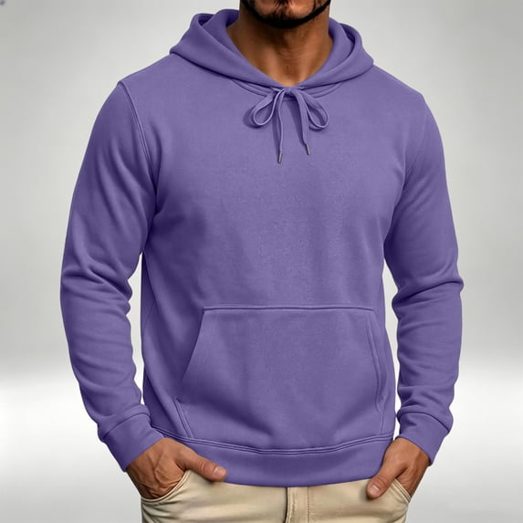 Nestiefly Men's Fleece Hoodie Long Sleeve Hooded Sweatshirt Casual Fall Basic Drawstring Pullover Hoodie With Pocket Purple XL