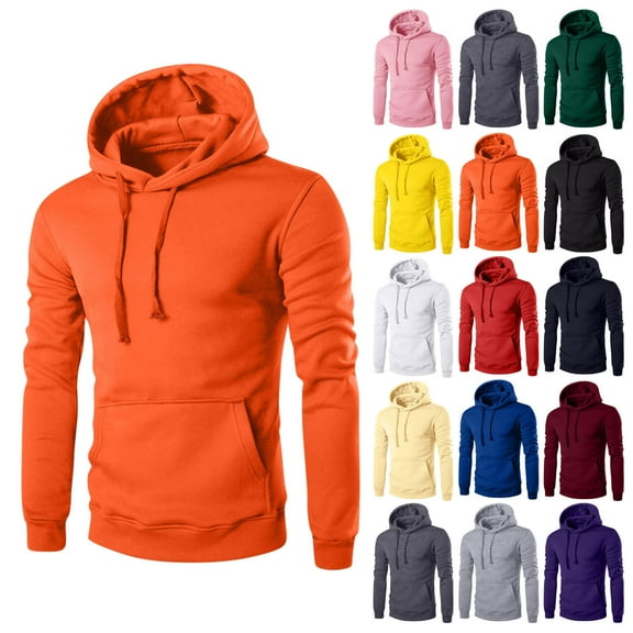 Nestiefly Men's Hooded Sweatshirt Pullover Fleece Lined Casual Long Sleeve Hoodies with Kangaroo Pocket Drawstring Ultra Soft Winter Gym Clothes Vermilion L