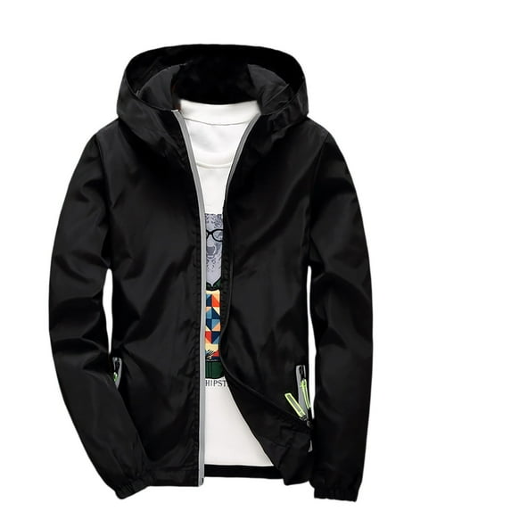 Nestiefly Men's Lightweight Waterproof Rain Jacket Hoodies,Shell Hooded Outdoor Raincoat Hiking Windbreaker jacket Black L