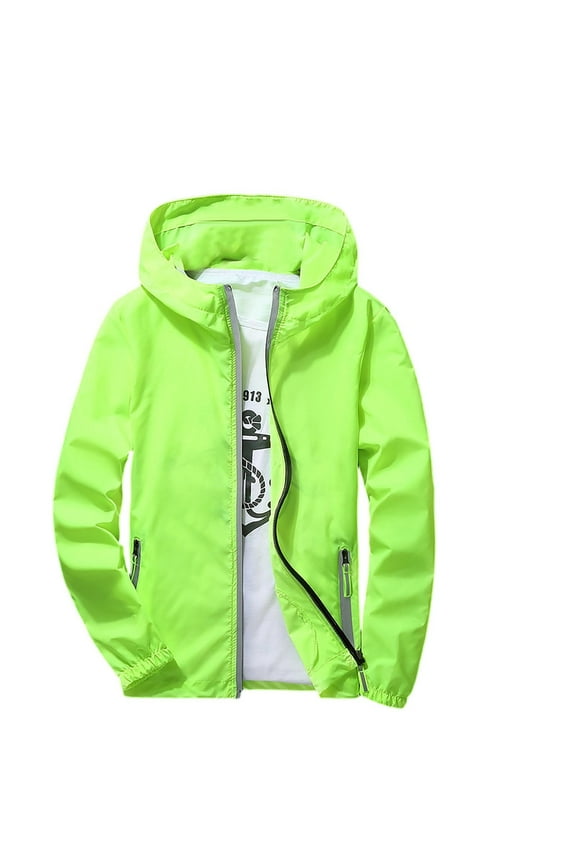 Men's Lightweight Waterproof Rain Jacket Hoodies,Shell Hooded Outdoor Raincoat Hiking Windbreaker jacket Fluorescent Green 6XL