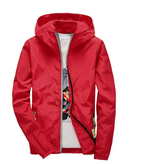 Nestiefly Men's Lightweight Waterproof Rain Jacket Hoodies,Shell Hooded Outdoor Raincoat Hiking Windbreaker jacket Red XL